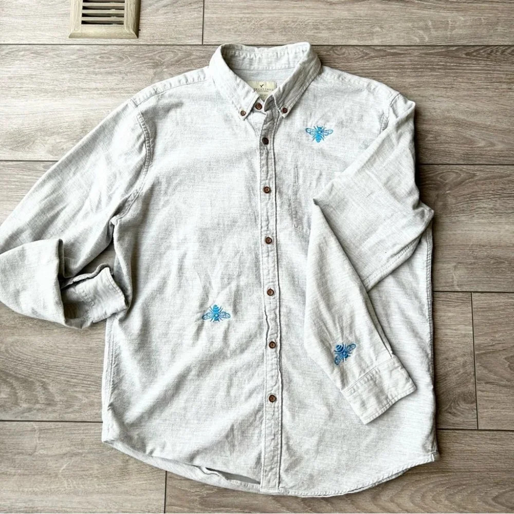 AEO Cotton Button Down Seriously Soft Shirt with Customized Bees Embroidery